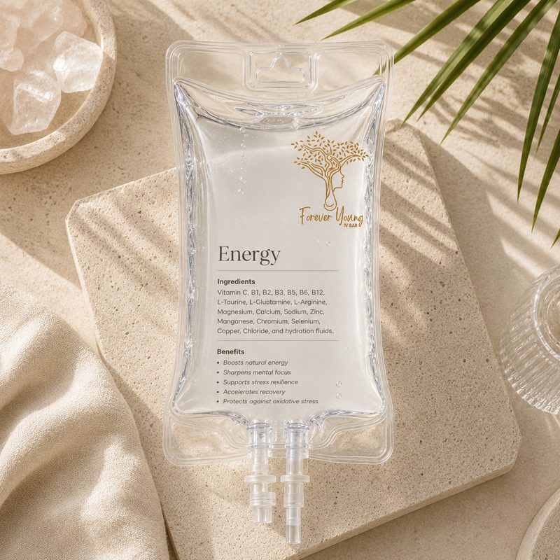 Energy IV bag on a stone tray